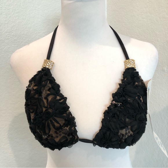 Sequin Mesh and Lace 5-Way Bikini Top D to DDD Custom Made by Pango Pango - Picture 3 of 13